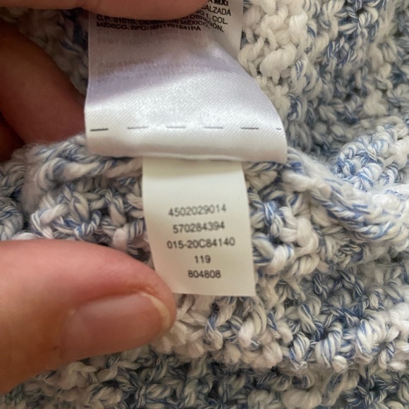 Chico’s Striped Tape Yarn V- neck pullover sweater in blue/white, size 2 cotton - Picture 2 of 8